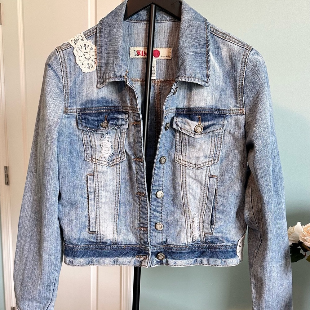 Kiss Denim Jacket with Lace Accents